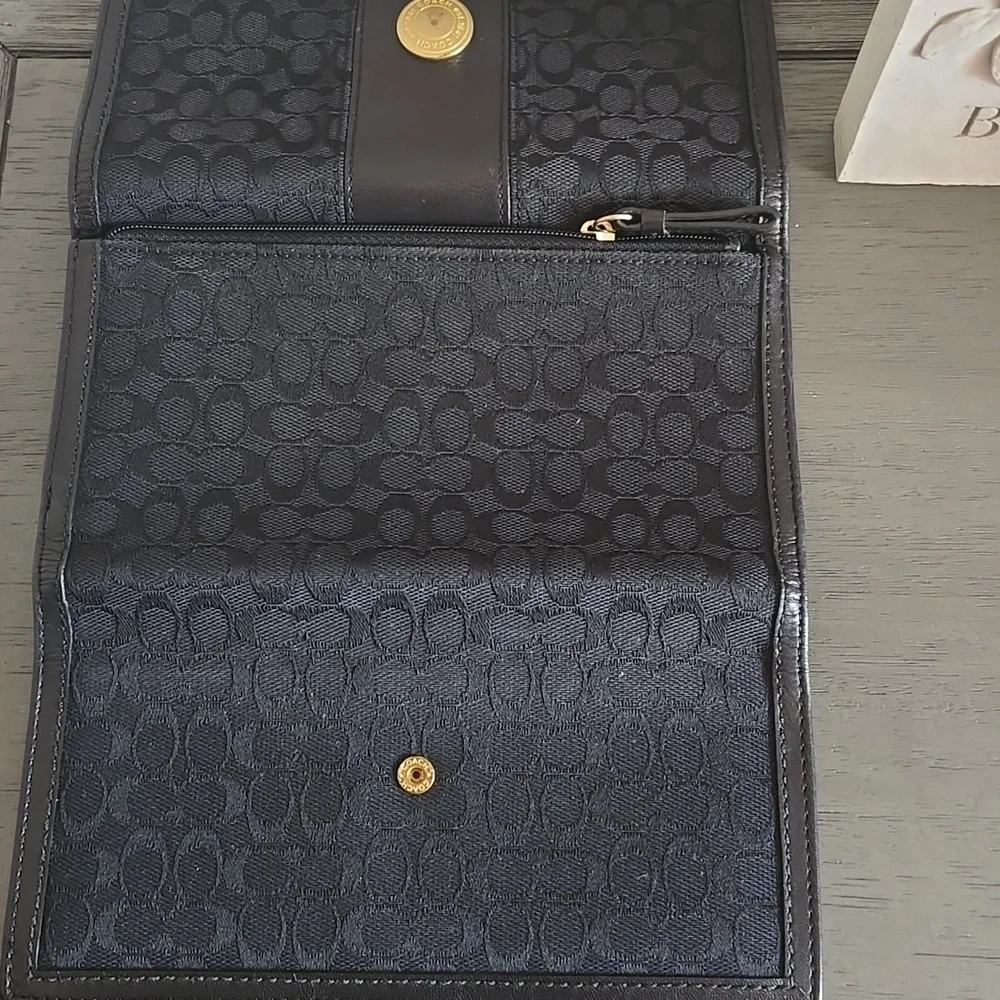 Vintage Coach Black Canvas Leather Trim Trifold Wallet